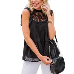 NWT Black Sleeveless Lace Detail‎ Top M